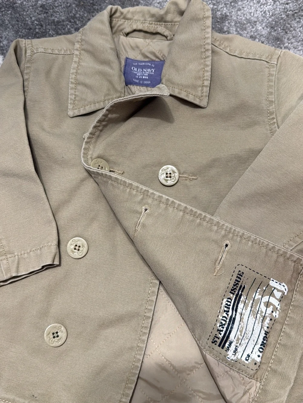 Vintage Old Navy Toddler Double-Breasted Khaki Jacket - 18-24M